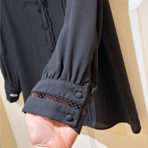 CeCe Black Blouse with Lace Trim - Picture 5 of 7